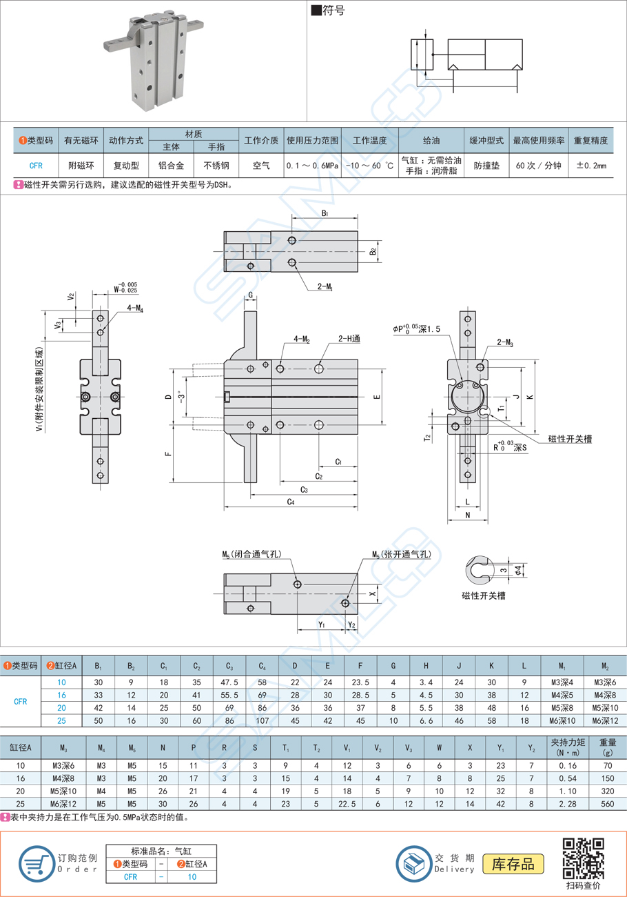 氣動手指-180°開閉型規(guī)格參數尺寸材質